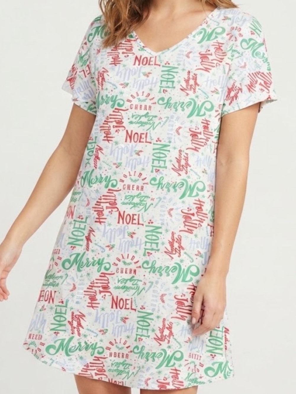 Women’s Joyspun White Holiday Print Pajama Dress Short Sleeved Large / Xlarge